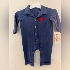 Cat & Jack Navy Blue Baby Romper with Red Heart